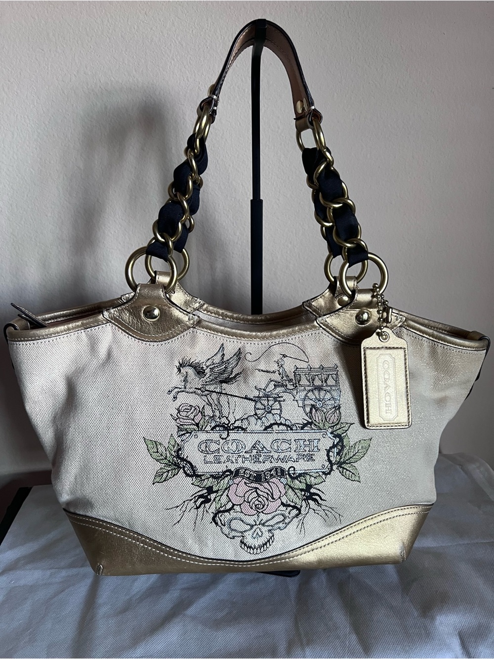 Coach Tattoo Canvas Tote Bag in Cream